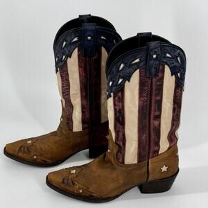 Dan Post Women’s Leather Western Cowboy Boots 10 Americana Patriotic Snip-Toe